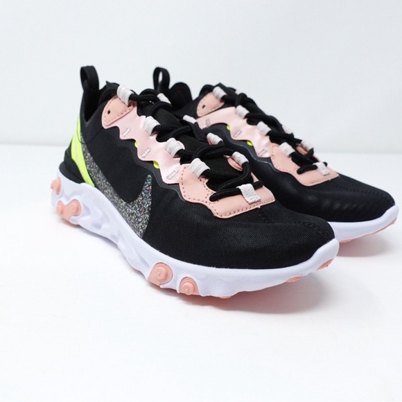 Nike React Element 55 Premium Black Volt Coral Shoes CD6964-002 - Picture 1 of 7